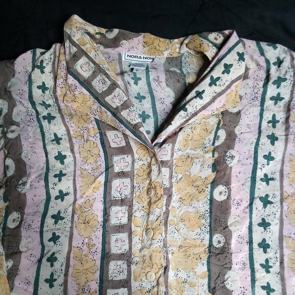 Vintage Nora Noh Geometric Stripes Pattern Silk Button Shirt - Picture 1 of 5